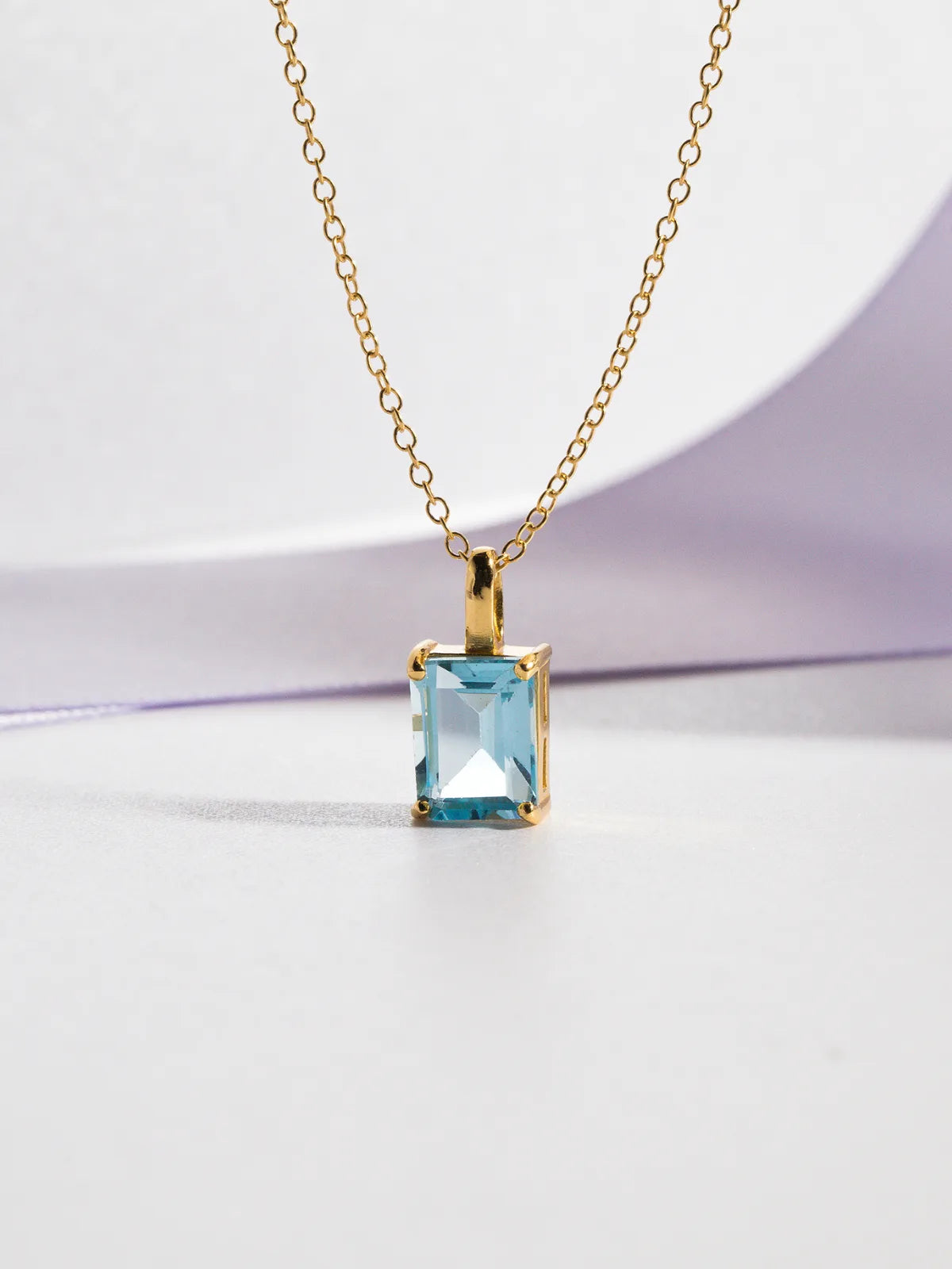Blue topaz Emerald Cut Pendant Necklace in 18k Gold Vermeil - SJR London Timepiece