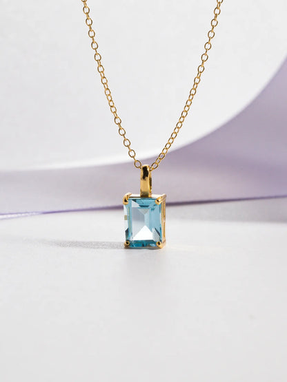 Blue topaz Emerald Cut Pendant Necklace in 18k Gold Vermeil - SJR London Timepiece