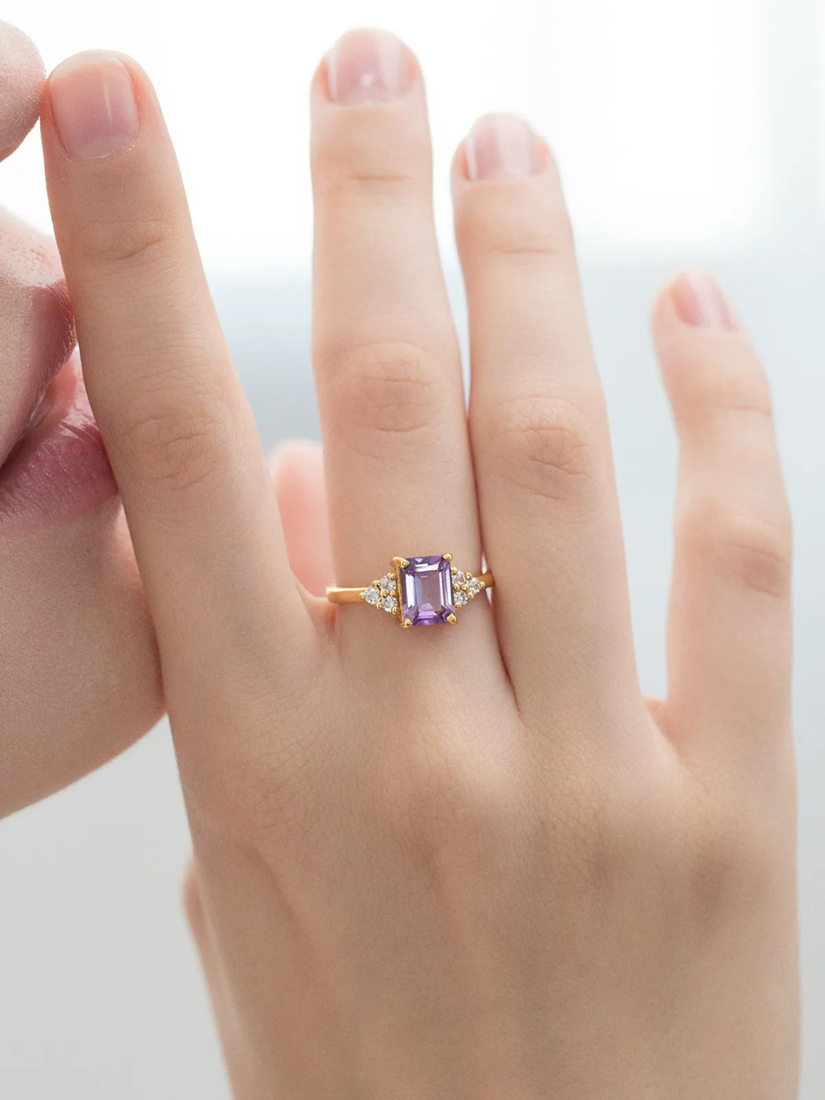 Lavender Amethyst Emerald Cut Ring in 18k Gold Vermeil - SJR London Timepiece