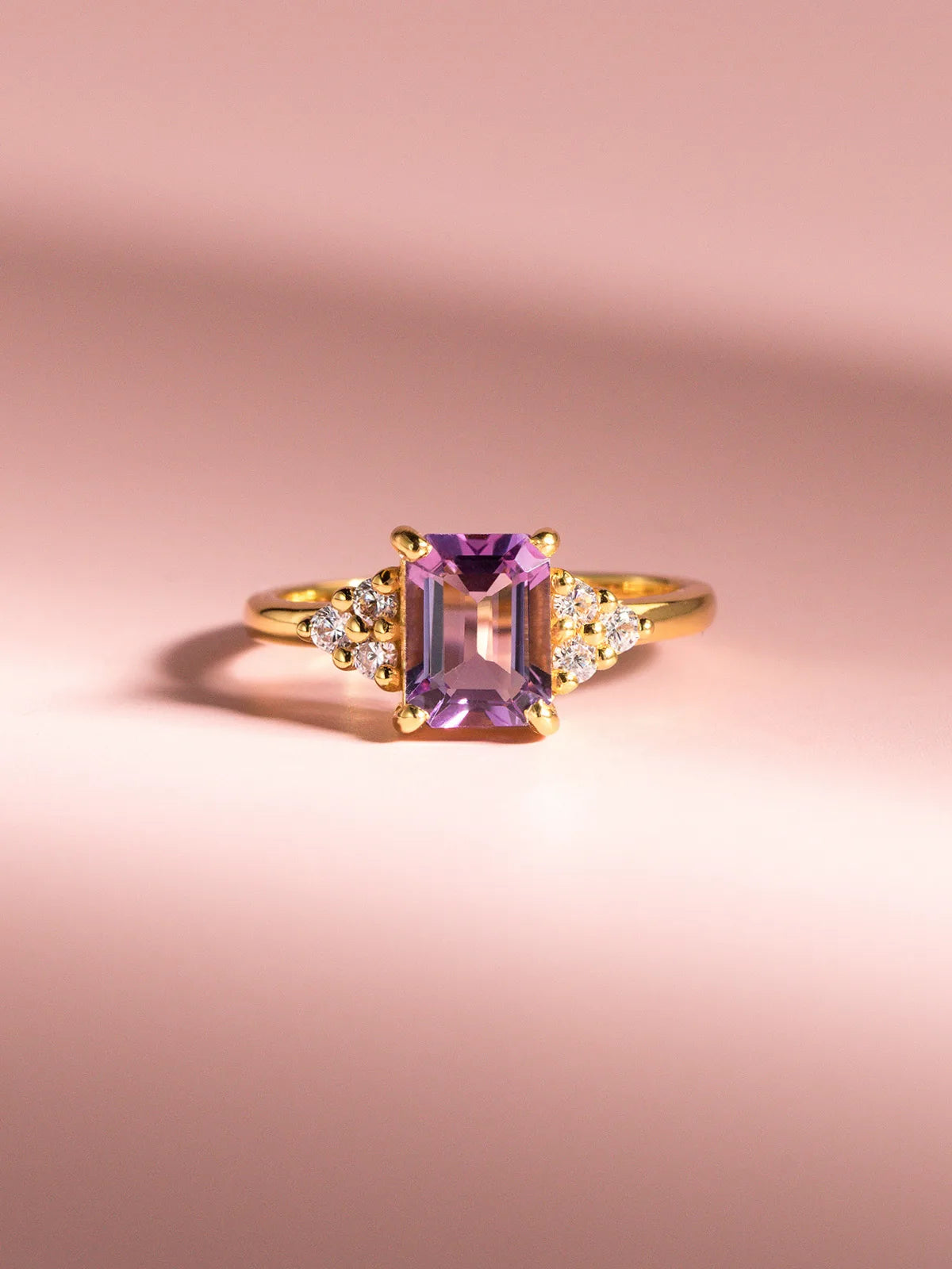 Lavender Amethyst Emerald Cut Ring in 18k Gold Vermeil - SJR London Timepiece