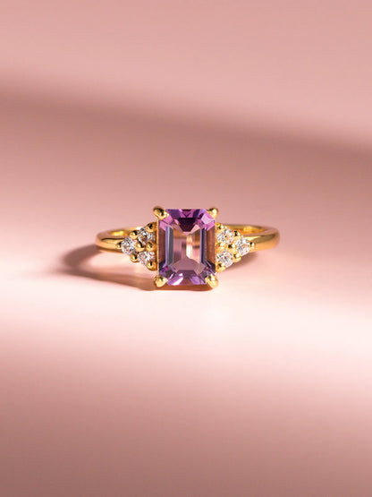 Lavender Amethyst Emerald Cut Ring in 18k Gold Vermeil - SJR London Timepiece
