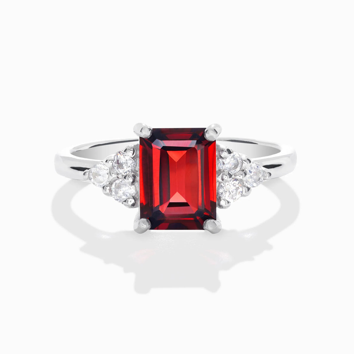 Garnet Emerald Cut Ring in Sterling Silver - SJR London Timepiece