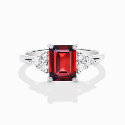 Garnet Emerald Cut Ring in Sterling Silver - SJR London Timepiece