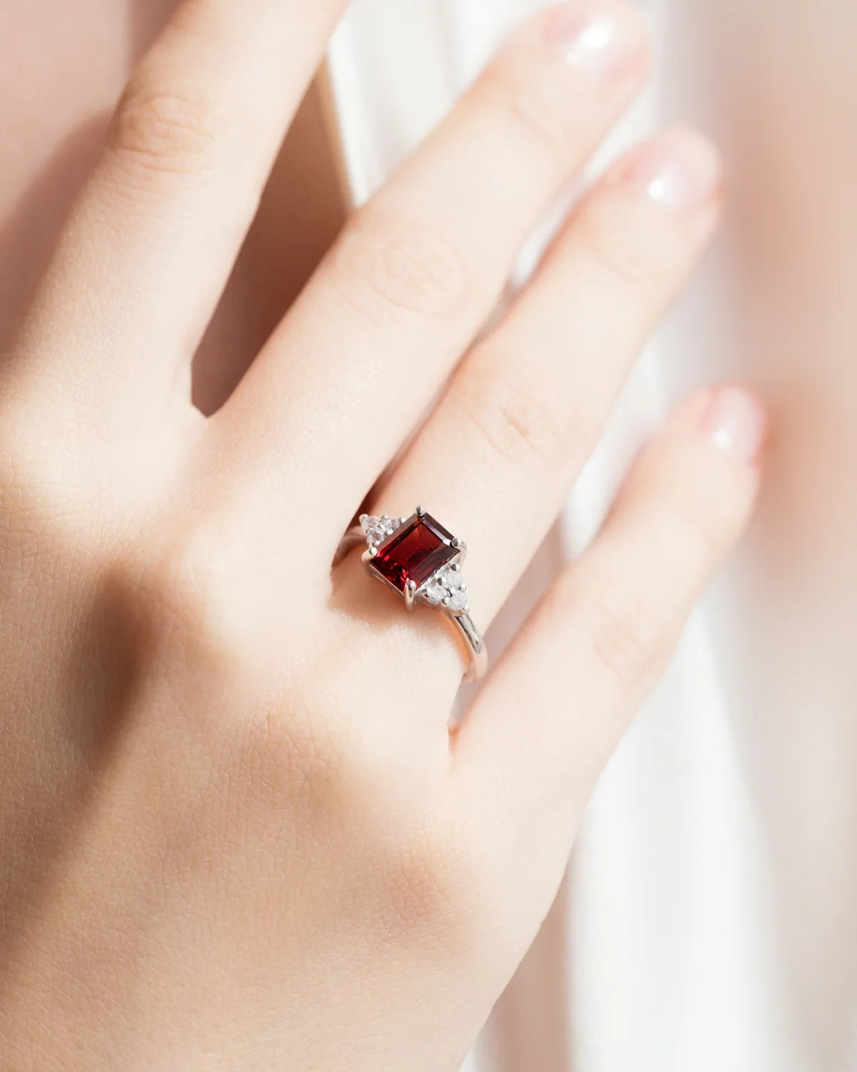 Garnet Emerald Cut Ring in Sterling Silver - SJR London Timepiece