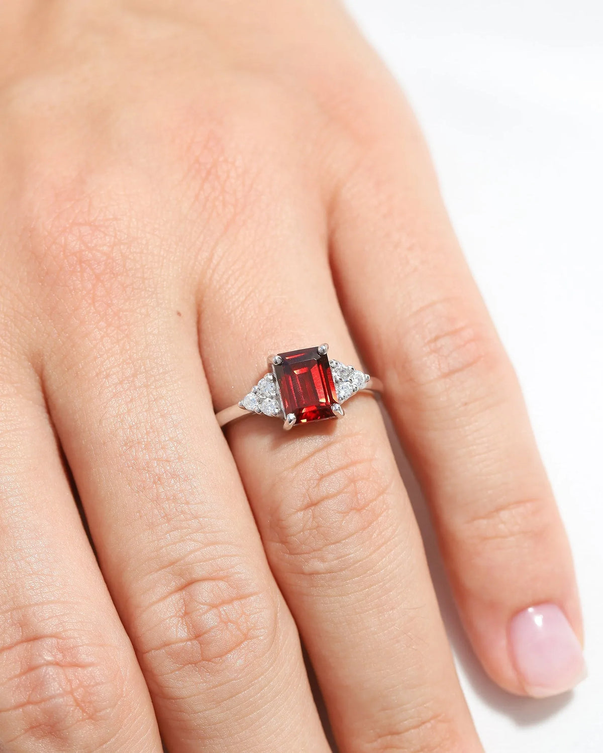 Garnet Emerald Cut Ring in Sterling Silver - SJR London Timepiece