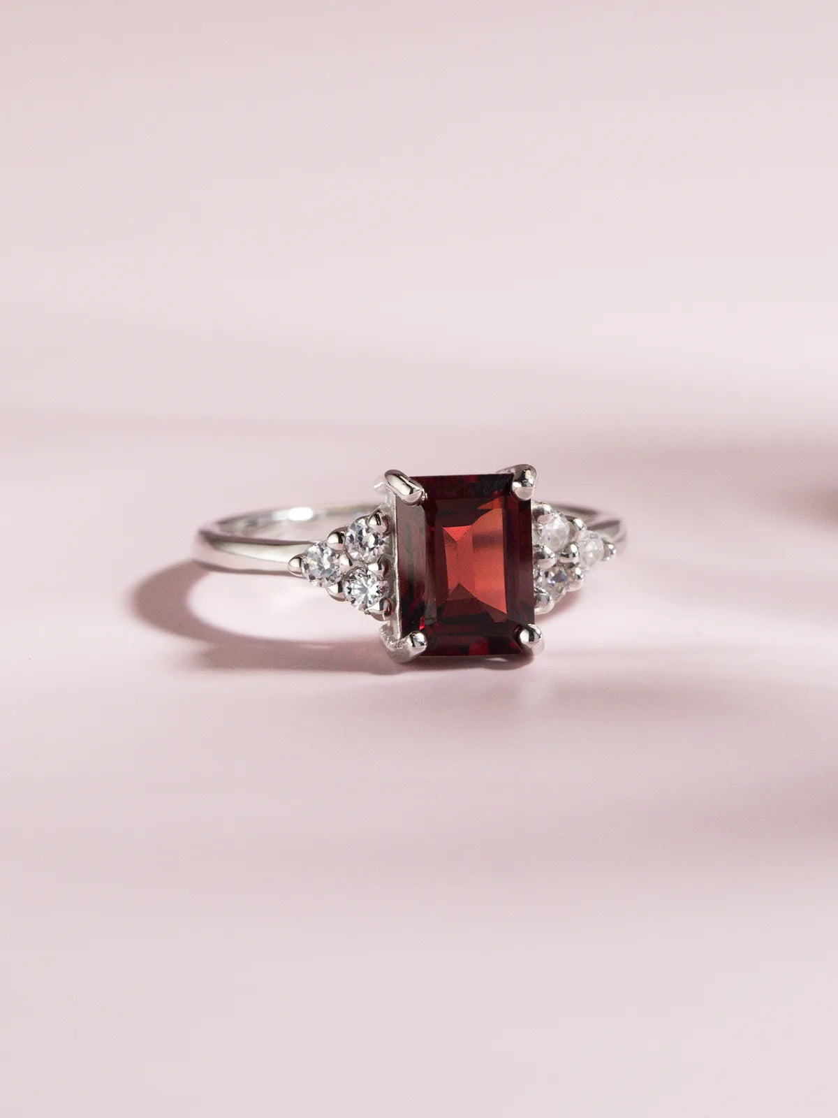 Garnet Emerald Cut Ring in Sterling Silver - SJR London Timepiece