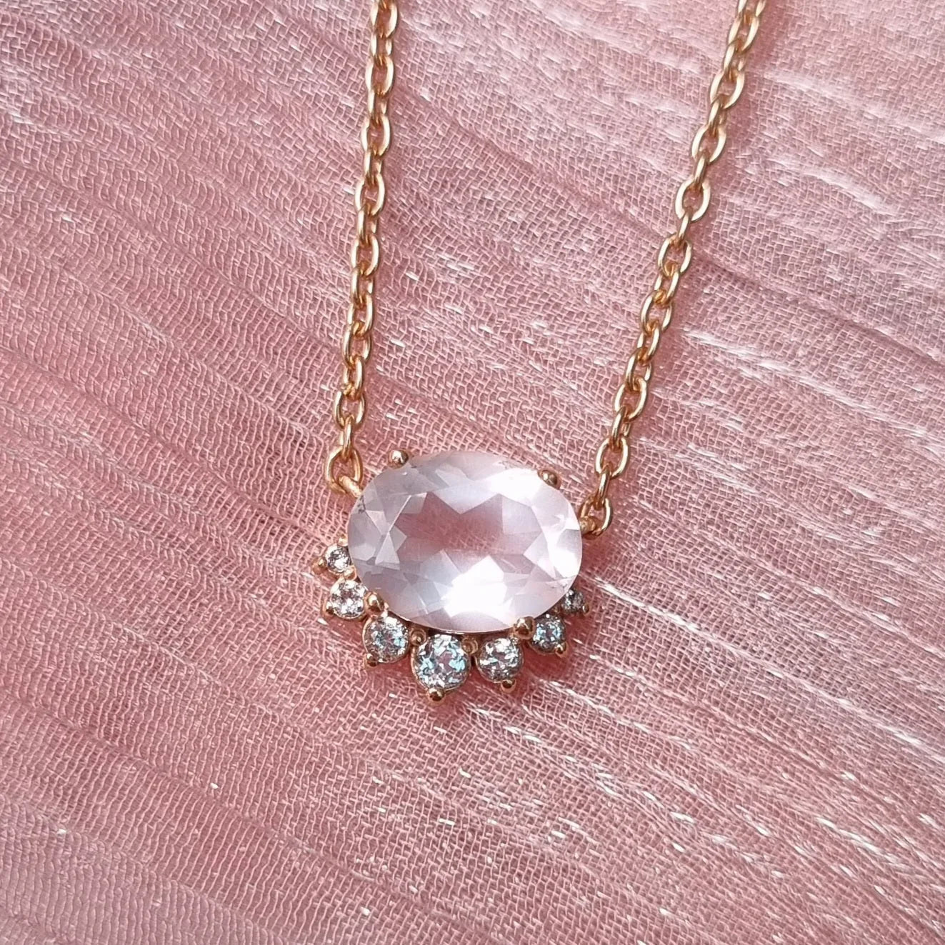 Aria Rose Quartz Necklace in 18k Rose Gold Vermeil - SJR London Timepiece