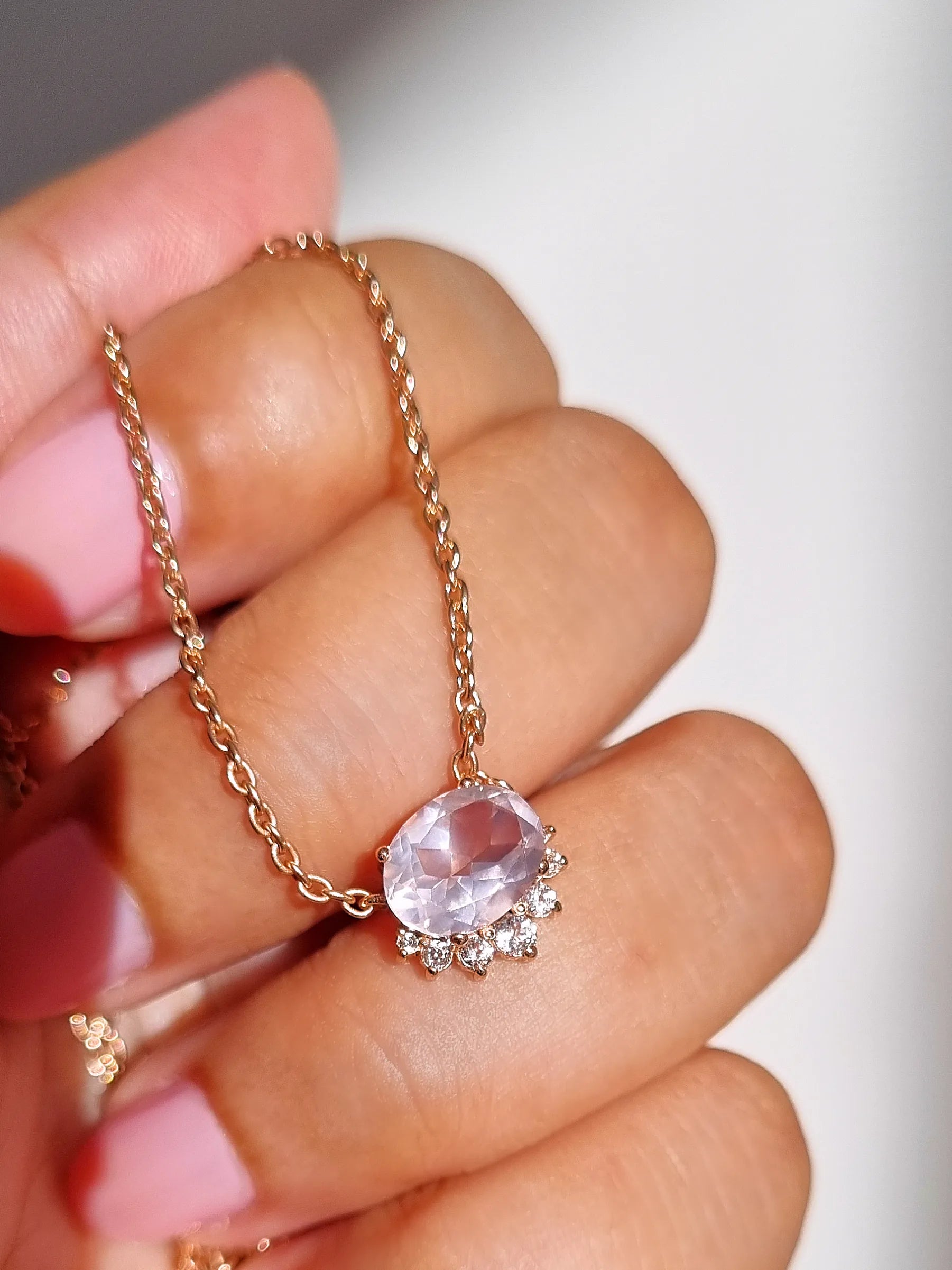 Aria Rose Quartz Necklace in 18k Rose Gold Vermeil - SJR London Timepiece