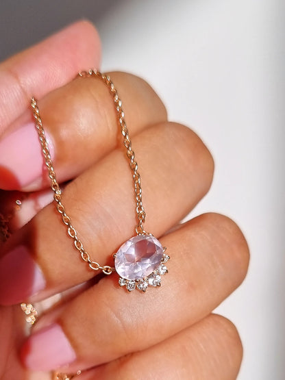 Aria Rose Quartz Necklace in 18k Rose Gold Vermeil - SJR London Timepiece