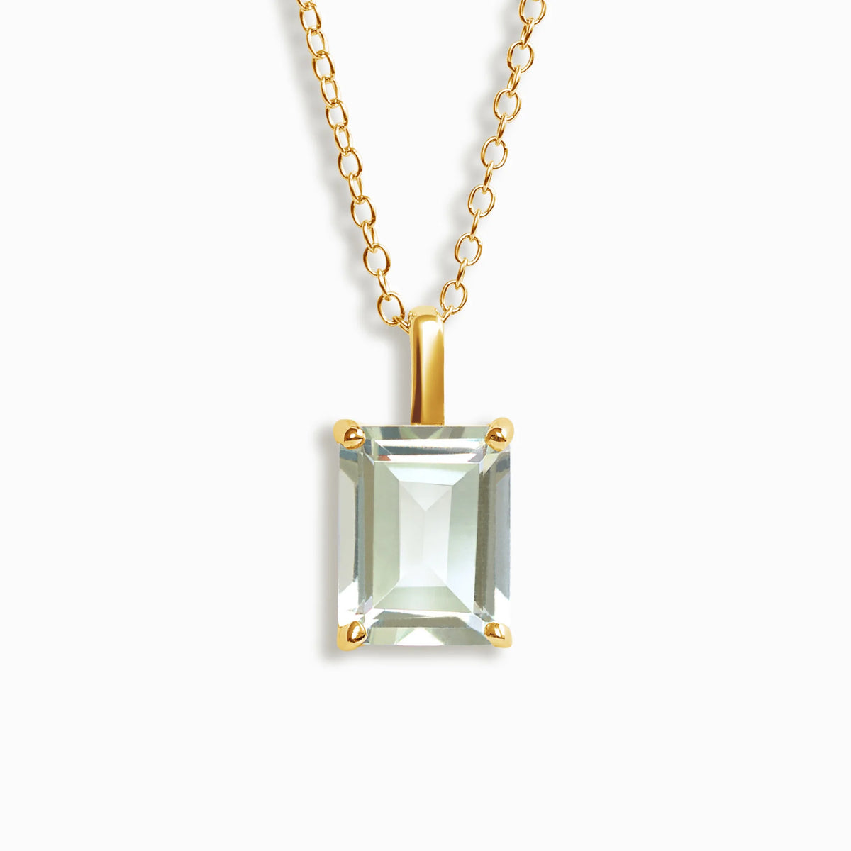 Green Amethyst Emerald Cut Pendant Necklace in 18k Gold Vermeil - SJR London Timepiece