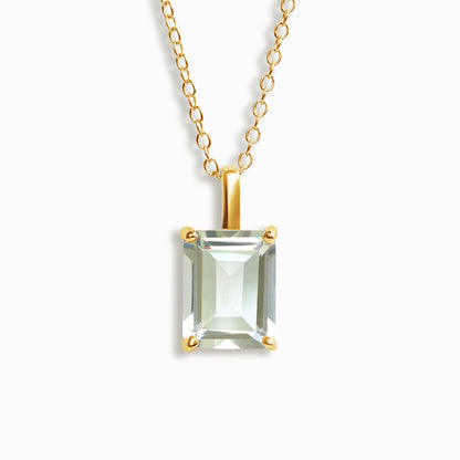 Green Amethyst Emerald Cut Pendant Necklace in 18k Gold Vermeil - SJR London Timepiece