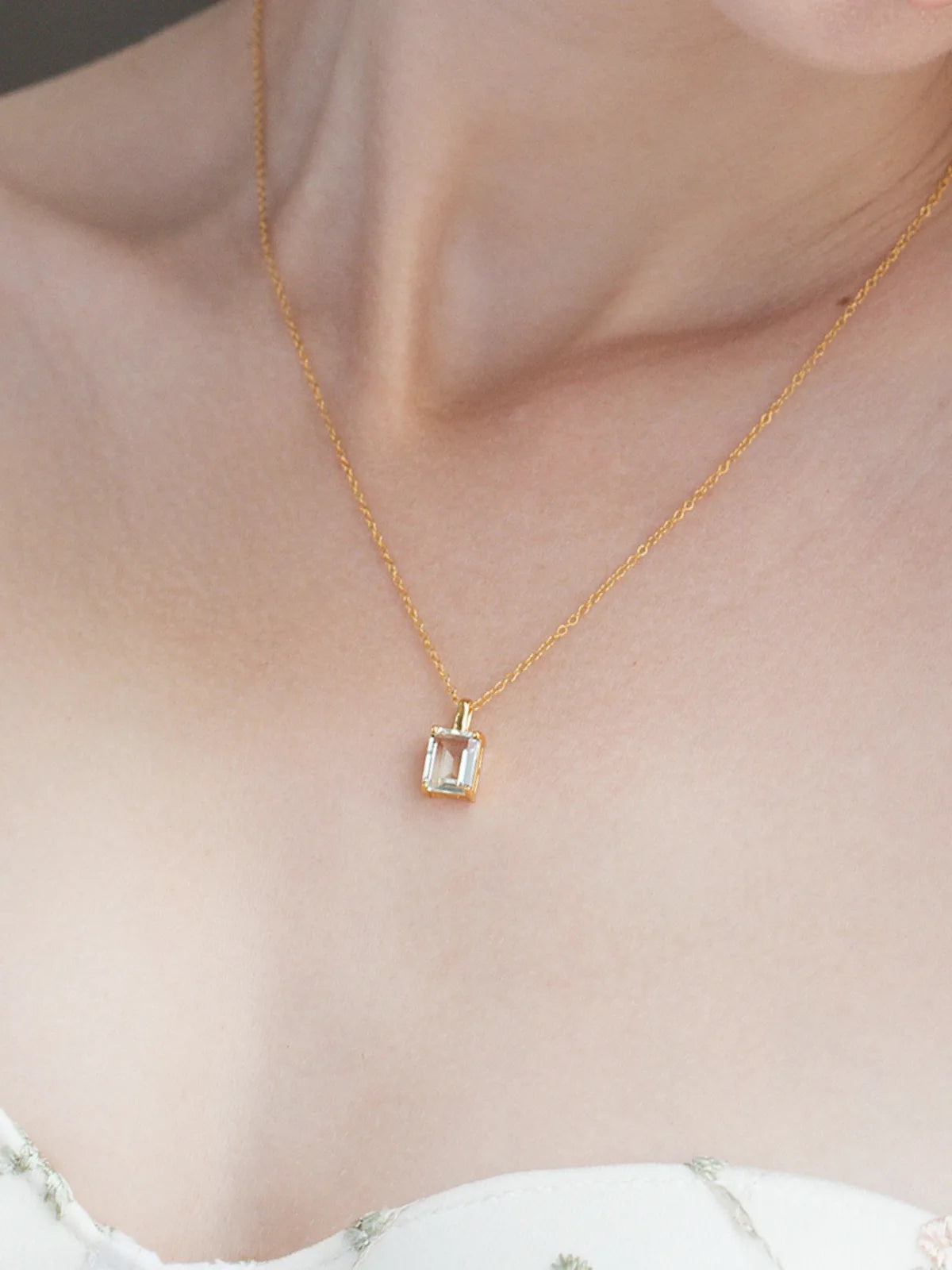 Green Amethyst Emerald Cut Pendant Necklace in 18k Gold Vermeil - SJR London Timepiece