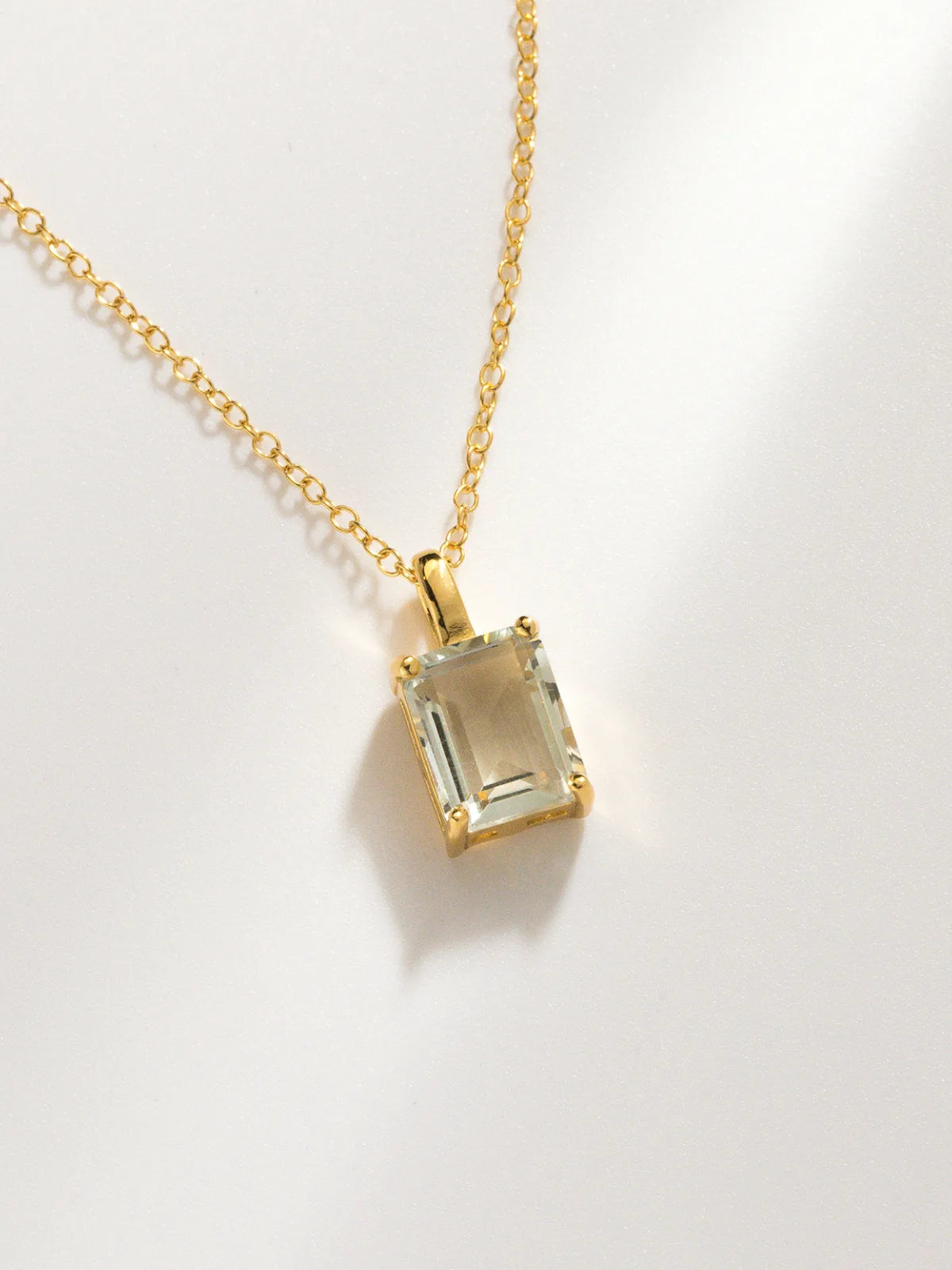 Green Amethyst Emerald Cut Pendant Necklace in 18k Gold Vermeil - SJR London Timepiece