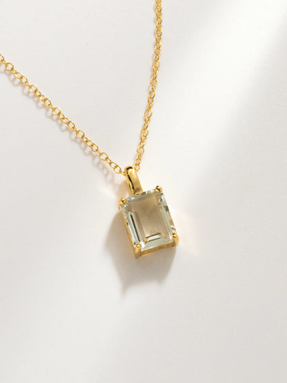 Green Amethyst Emerald Cut Pendant Necklace in 18k Gold Vermeil - SJR London Timepiece