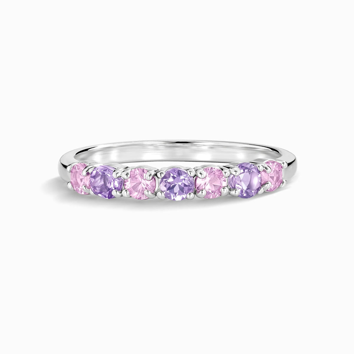 Pink Sapphire & Pink Amethyst Half Eternity Band in Sterling Silver - SJR London Timepiece