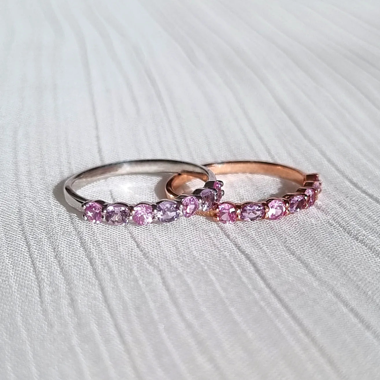 Pink Sapphire & Pink Amethyst Half Eternity Band in Sterling Silver - SJR London Timepiece