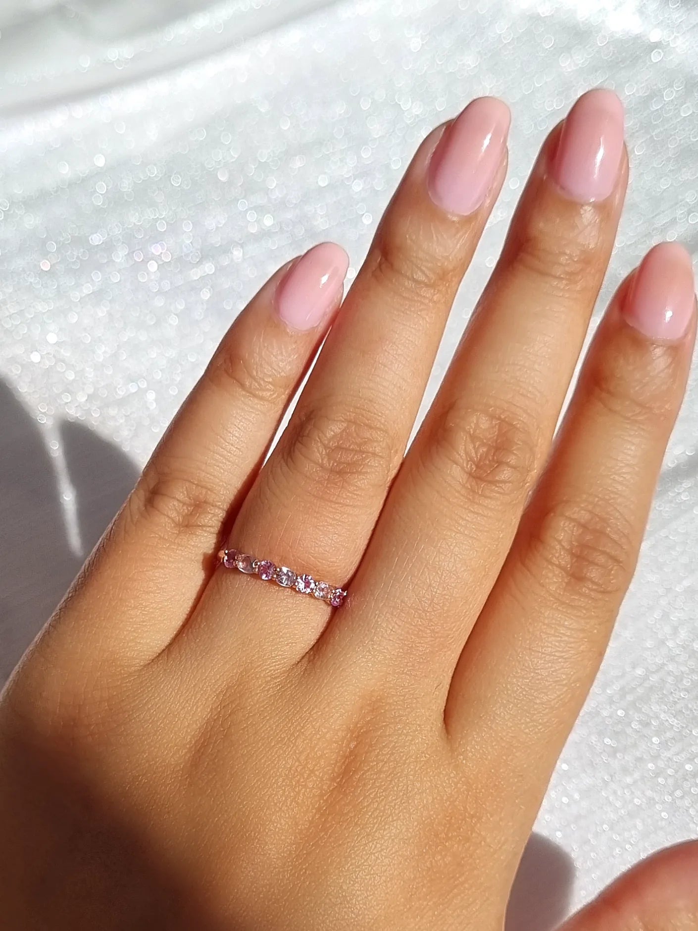 Pink Sapphire & Pink Amethyst Half Eternity Band in Sterling Silver - SJR London Timepiece