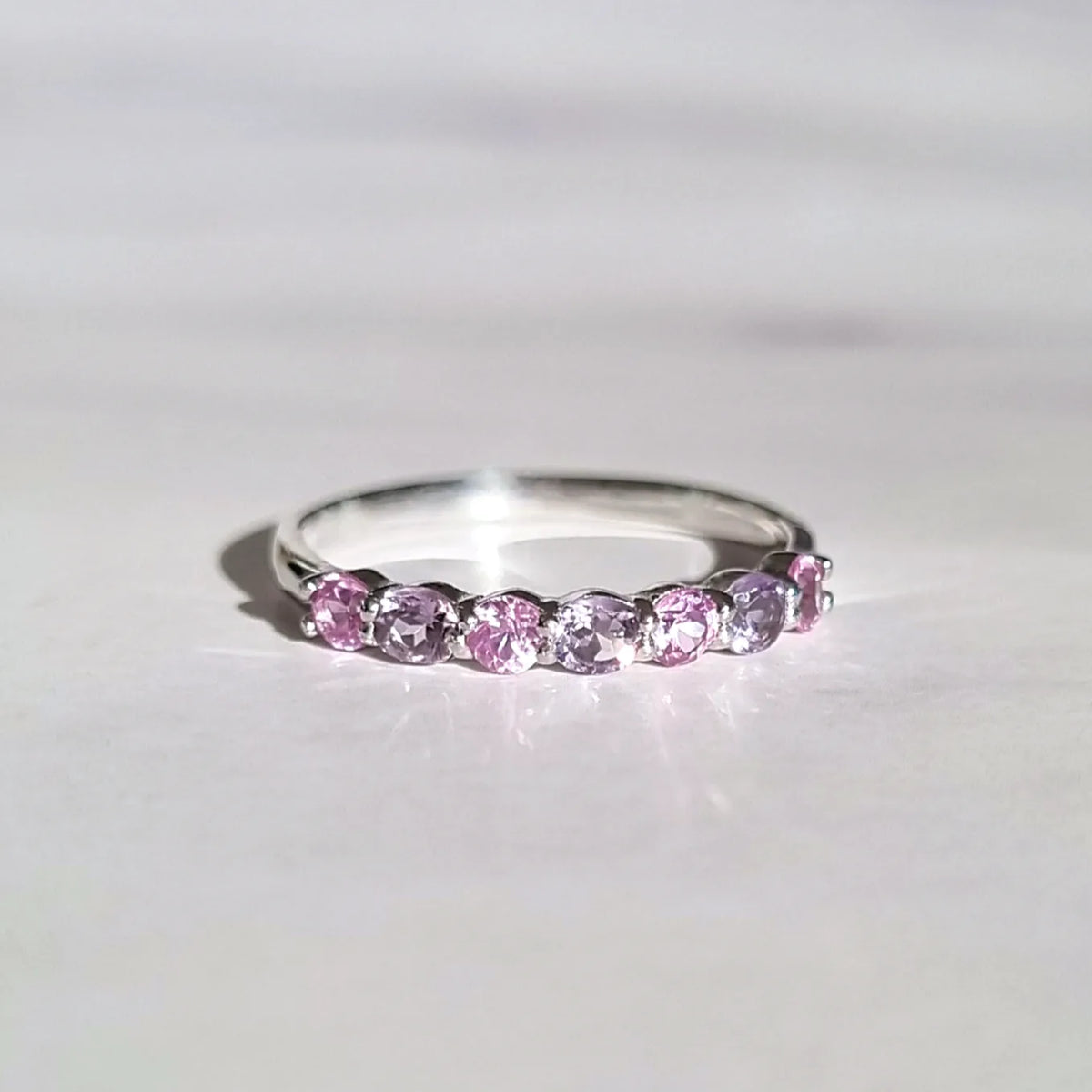 Pink Sapphire & Pink Amethyst Half Eternity Band in Sterling Silver - SJR London Timepiece