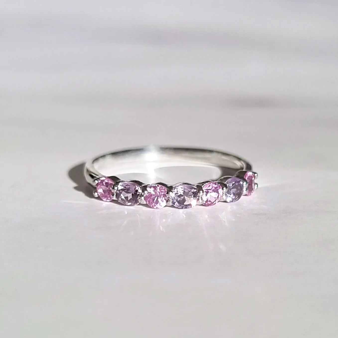 Pink Sapphire & Pink Amethyst Half Eternity Band in Sterling Silver - SJR London Timepiece
