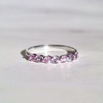 Pink Sapphire & Pink Amethyst Half Eternity Band in Sterling Silver - SJR London Timepiece