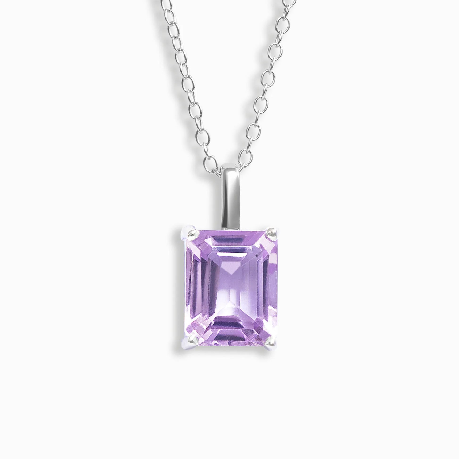 Lavender Amethyst Emerald Cut Pendant Necklace in Sterling Silver - SJR London Timepiece