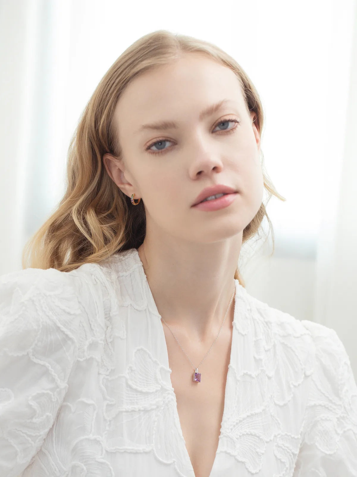 Lavender Amethyst Emerald Cut Pendant Necklace in Sterling Silver - SJR London Timepiece