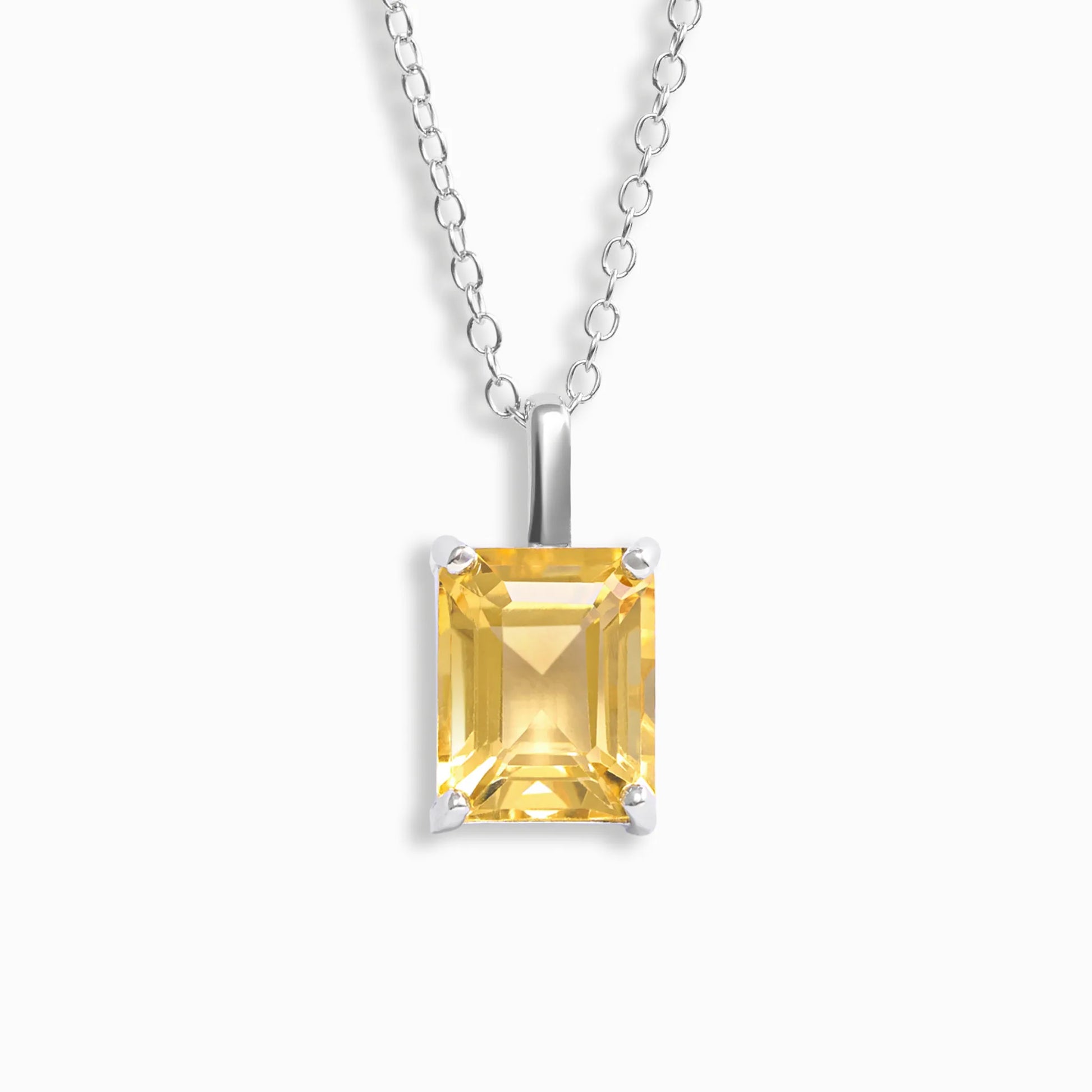 Citrine Emerald Cut Pendant Necklace in Sterling Silver - SJR London Timepiece