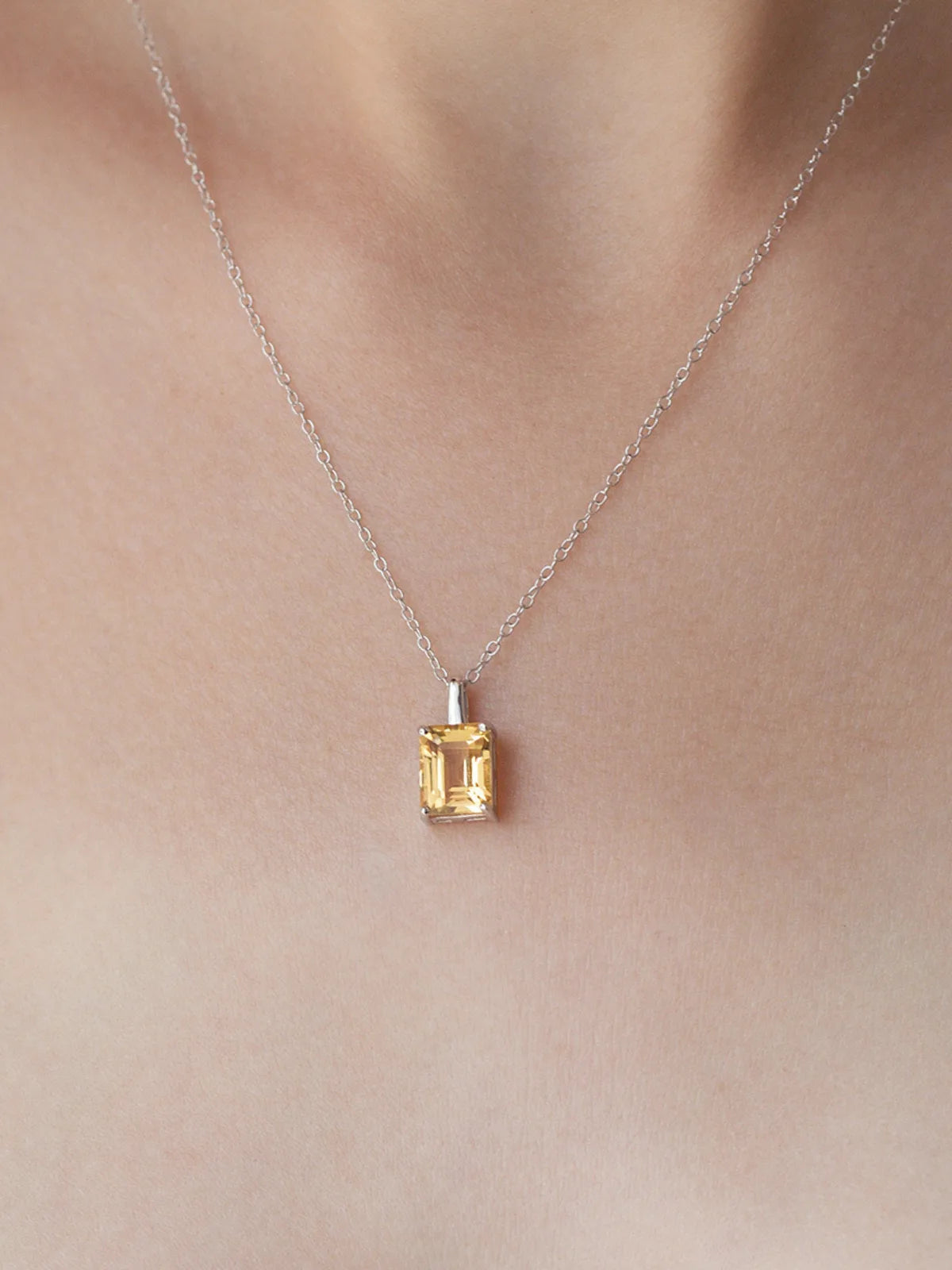 Citrine Emerald Cut Pendant Necklace in Sterling Silver - SJR London Timepiece