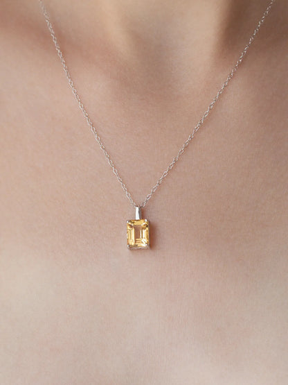 Citrine Emerald Cut Pendant Necklace in Sterling Silver - SJR London Timepiece