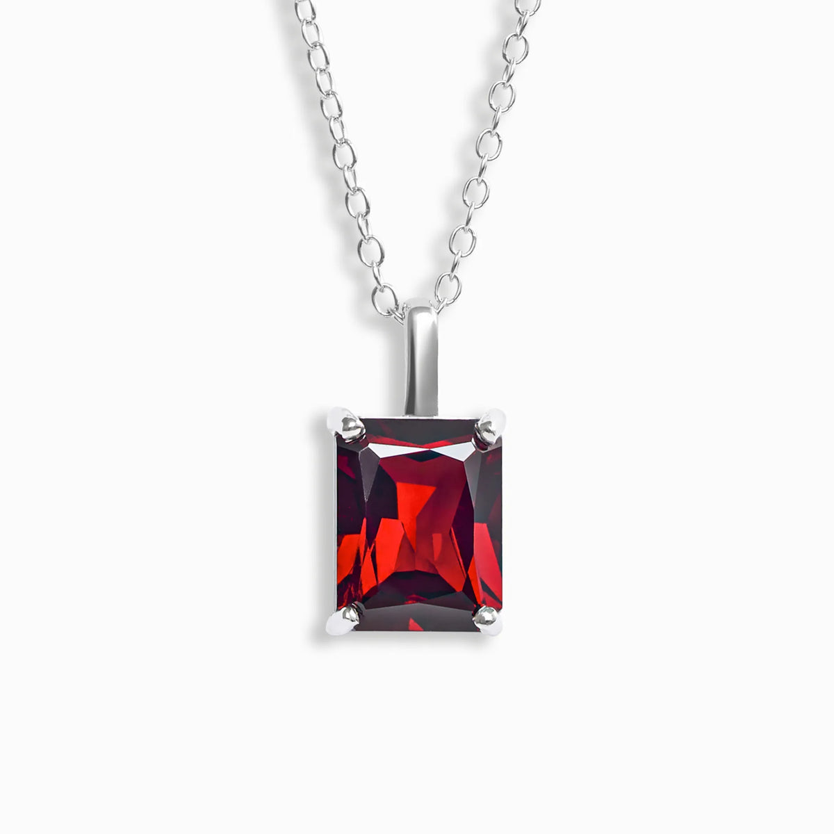 Garnet Emerald Cut Pendant Necklace in Sterling Silver - SJR London Timepiece