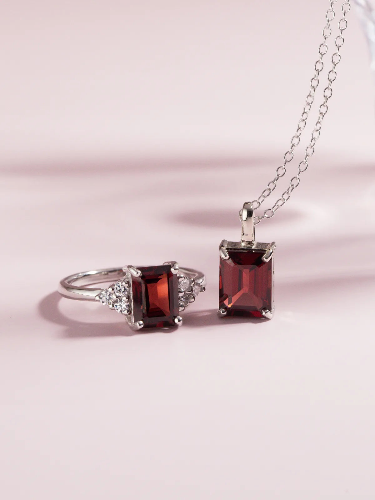 Garnet Emerald Cut Pendant Necklace in Sterling Silver - SJR London Timepiece