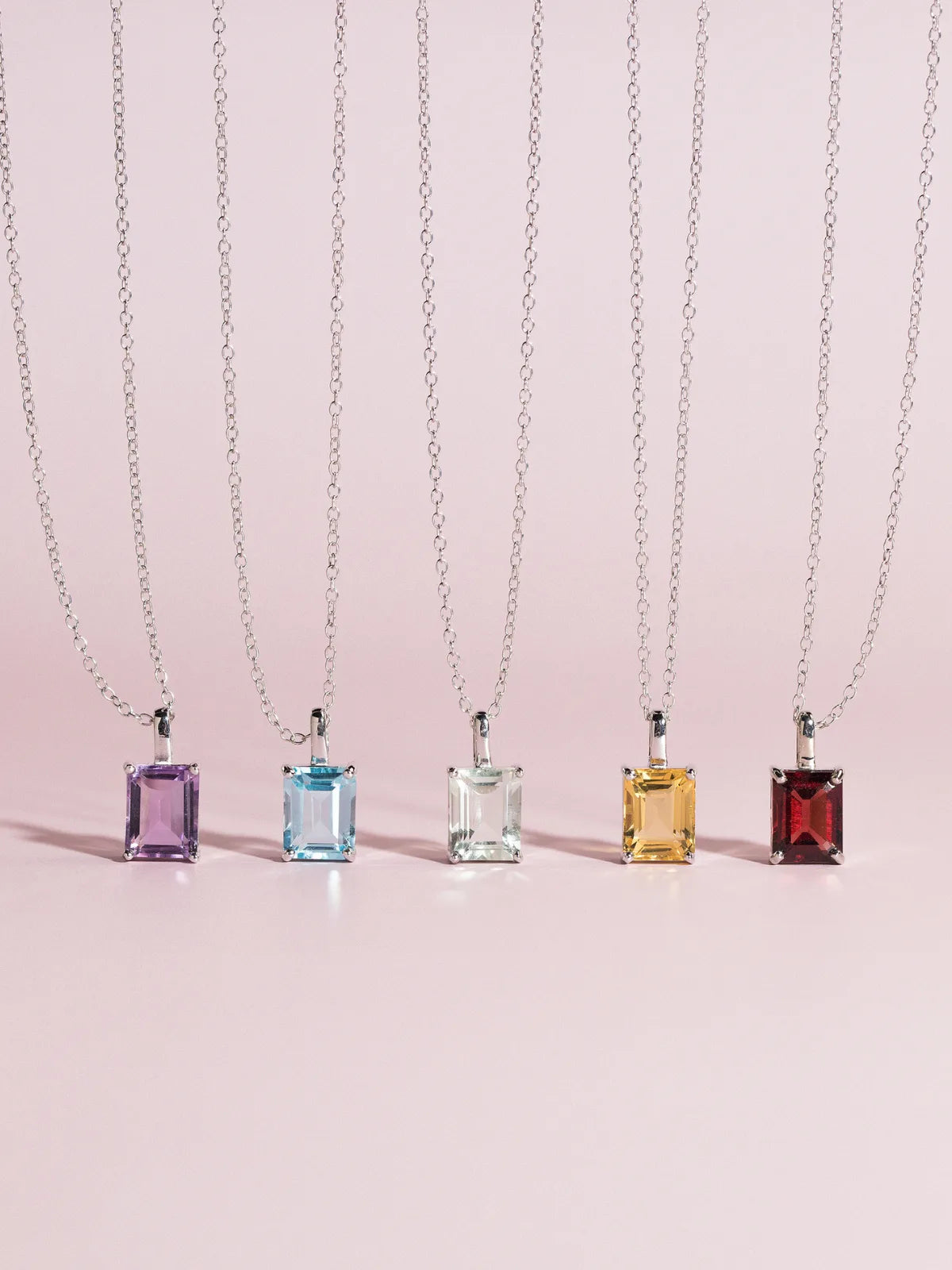 Garnet Emerald Cut Pendant Necklace in Sterling Silver - SJR London Timepiece