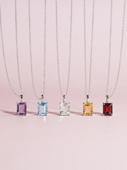Garnet Emerald Cut Pendant Necklace in Sterling Silver - SJR London Timepiece