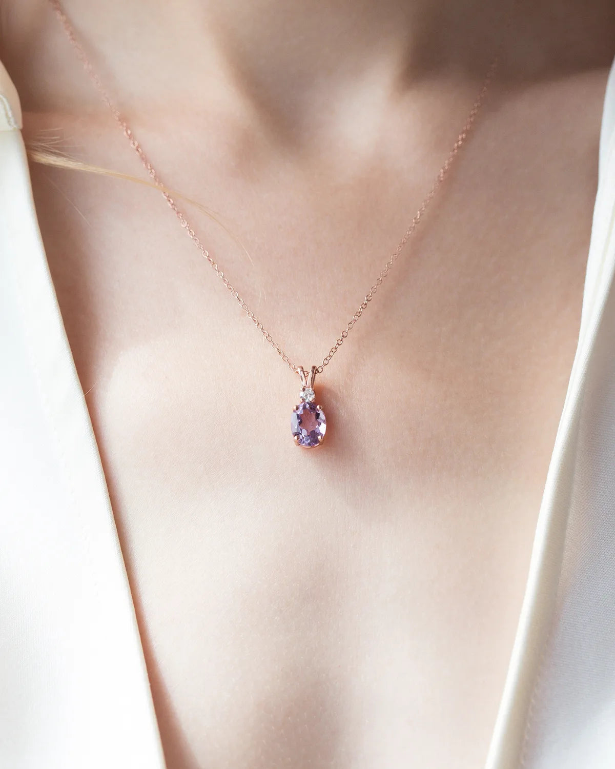 Amethyst Pendant Necklace in 18k Rose Gold Vermeil - SJR London Timepiece