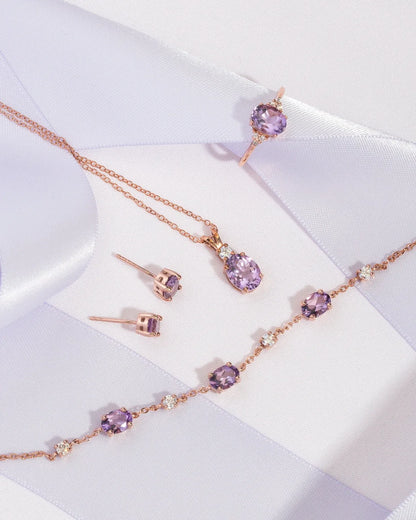 Amethyst Pendant Necklace in 18k Rose Gold Vermeil - SJR London Timepiece