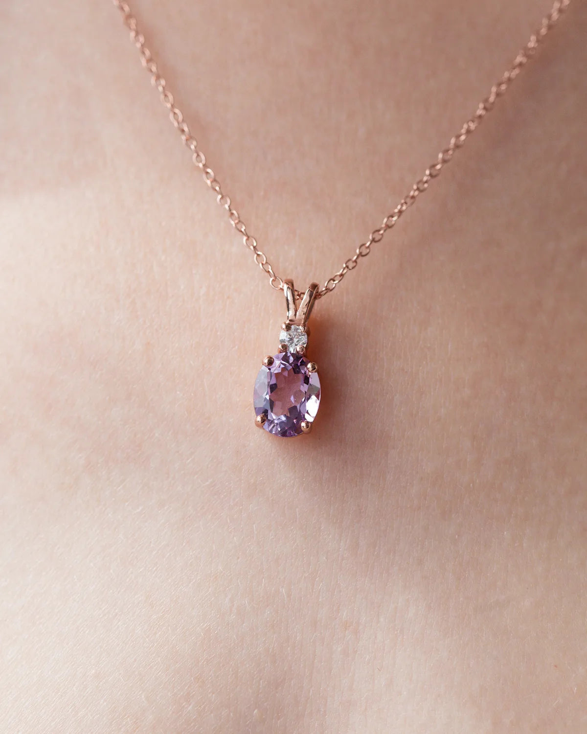 Amethyst Pendant Necklace in 18k Rose Gold Vermeil - SJR London Timepiece