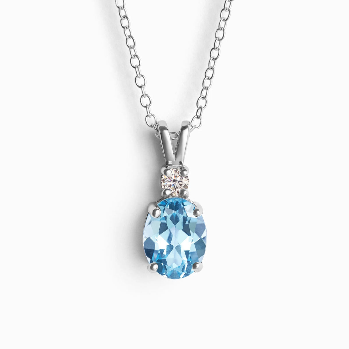 Blue Topaz Pendant Necklace in Sterling Silver - SJR London Timepiece