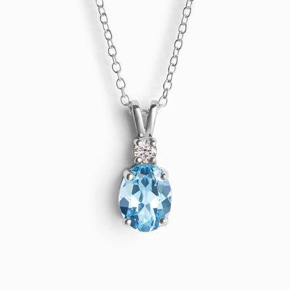 Blue Topaz Pendant Necklace in Sterling Silver - SJR London Timepiece