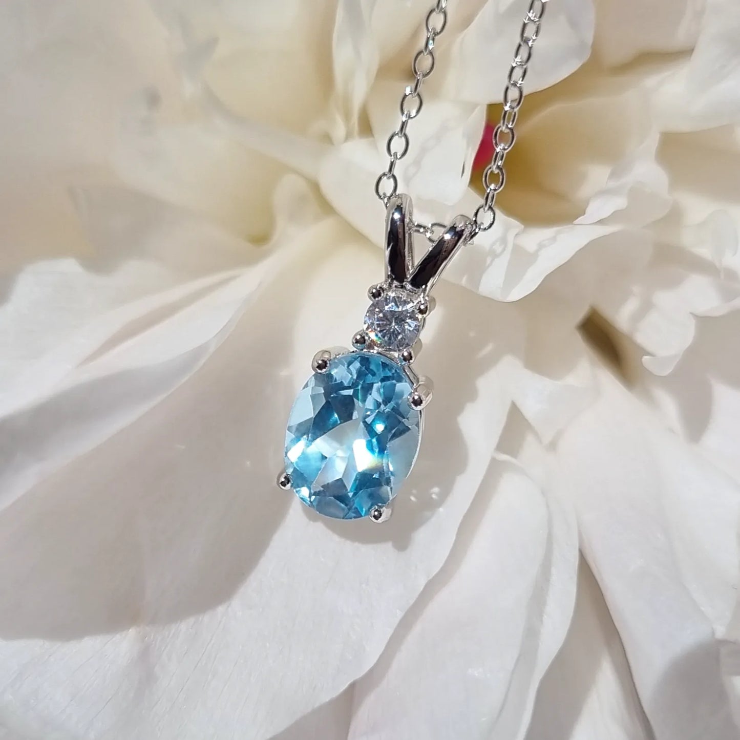 Blue Topaz Pendant Necklace in Sterling Silver - SJR London Timepiece
