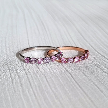 Pink Sapphire & Pink Amethyst Half Eternity Band in 18K Rose Gold Vermeil - SJR London Timepiece