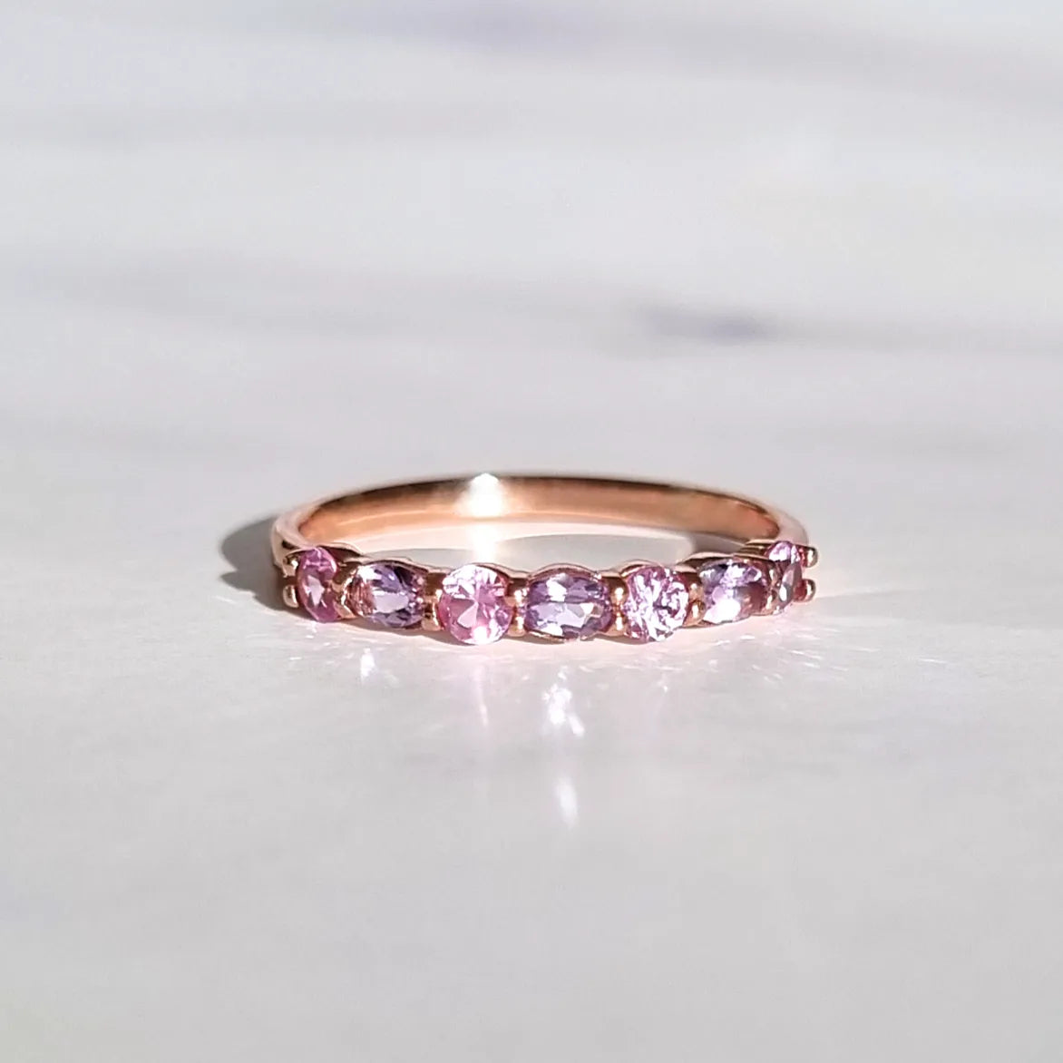 Pink Sapphire & Pink Amethyst Half Eternity Band in 18K Rose Gold Vermeil - SJR London Timepiece