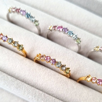 Pastel Rainbow Gemstone Eternity Ring in 18k Gold Vermeil - SJR London Timepiece