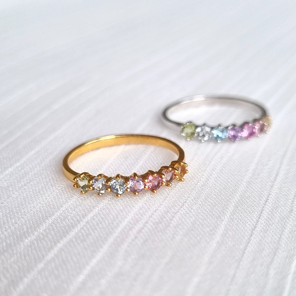 Pastel Rainbow Gemstone Eternity Ring in 18k Gold Vermeil - SJR London Timepiece