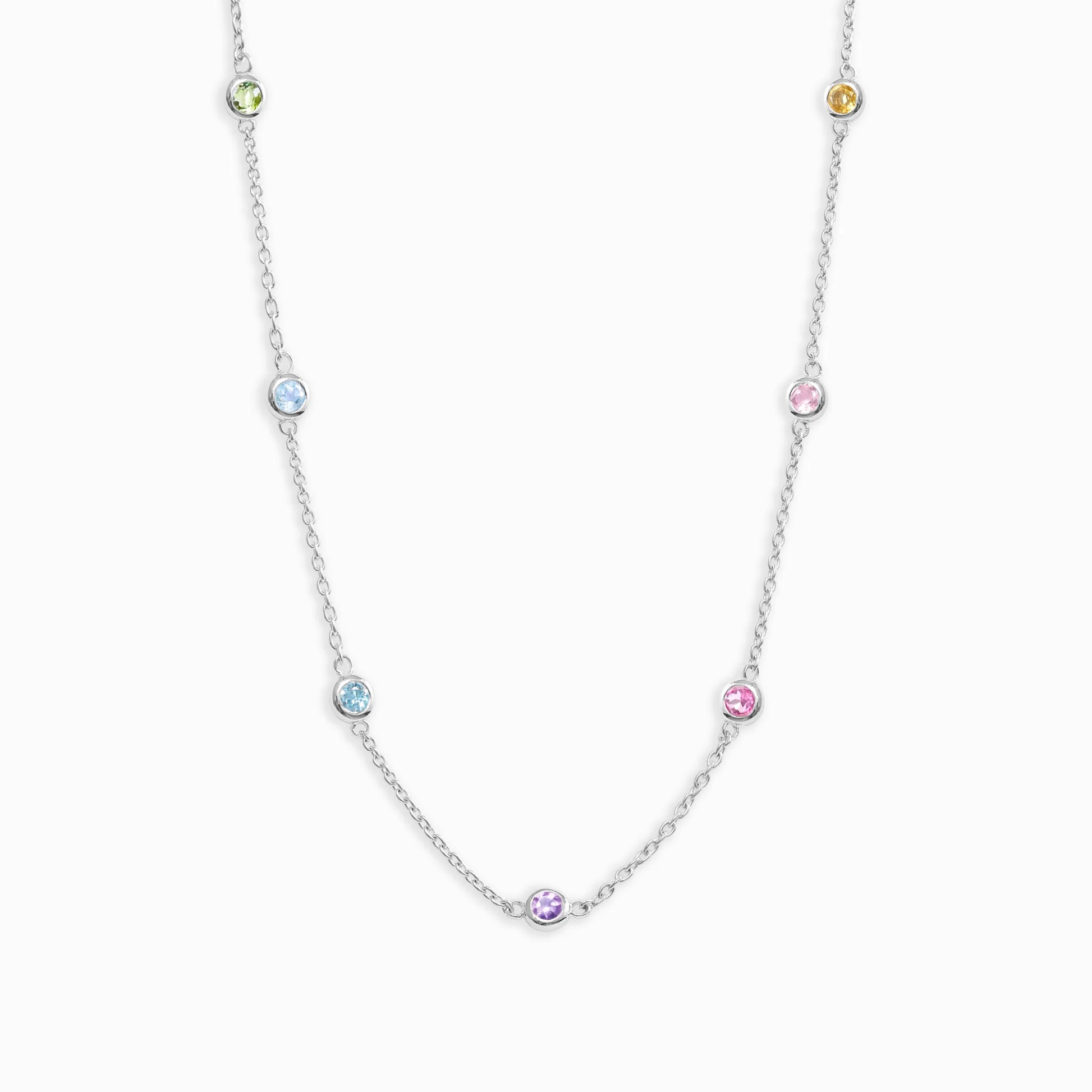 Rainbow Gemstone Necklace in Sterling Silver - SJR London Timepiece