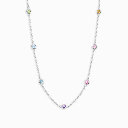 Rainbow Gemstone Necklace in Sterling Silver - SJR London Timepiece