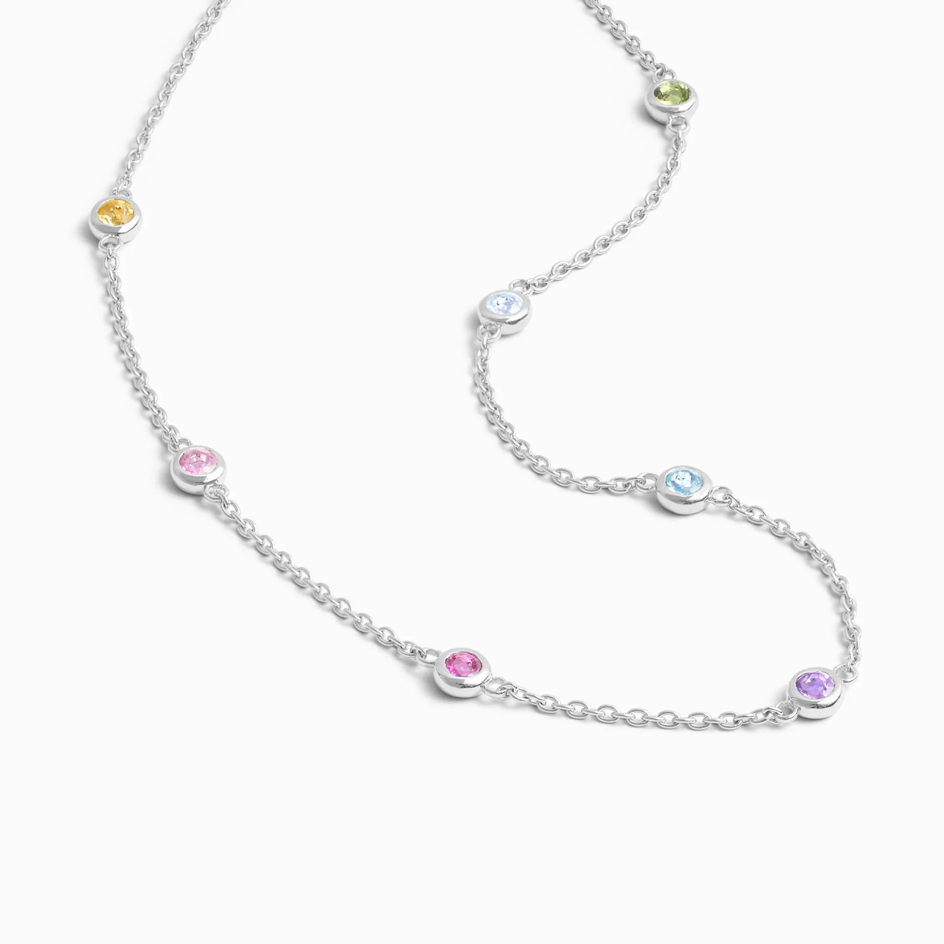 Rainbow Gemstone Necklace in Sterling Silver - SJR London Timepiece