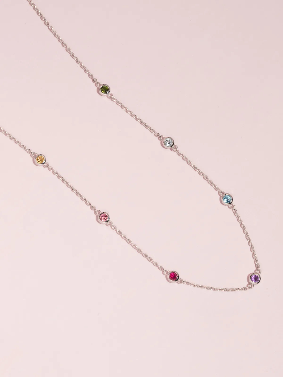 Rainbow Gemstone Necklace in Sterling Silver - SJR London Timepiece