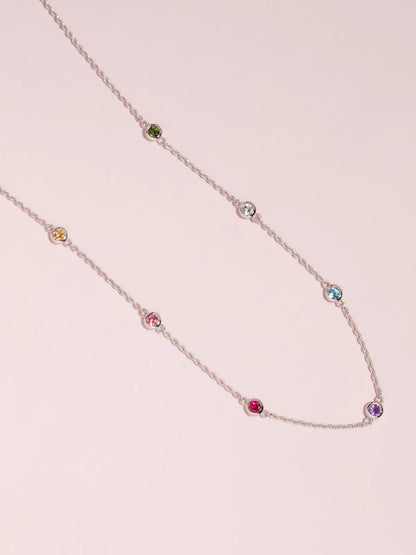 Rainbow Gemstone Necklace in Sterling Silver - SJR London Timepiece