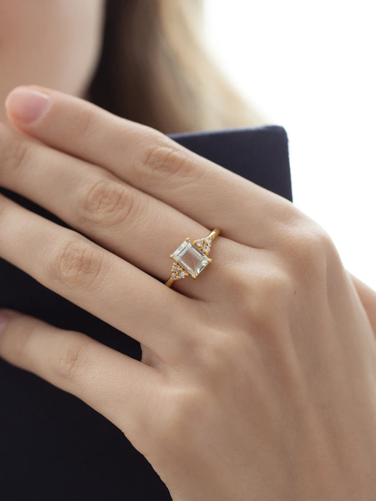 Green Amethyst Emerald Cut Ring in 18k Gold Vermeil - SJR London Timepiece