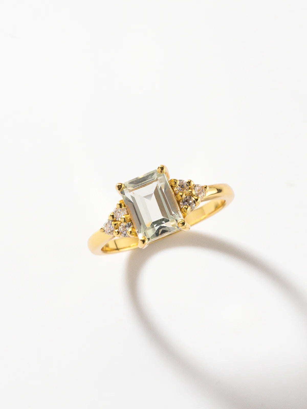Green Amethyst Emerald Cut Ring in 18k Gold Vermeil - SJR London Timepiece